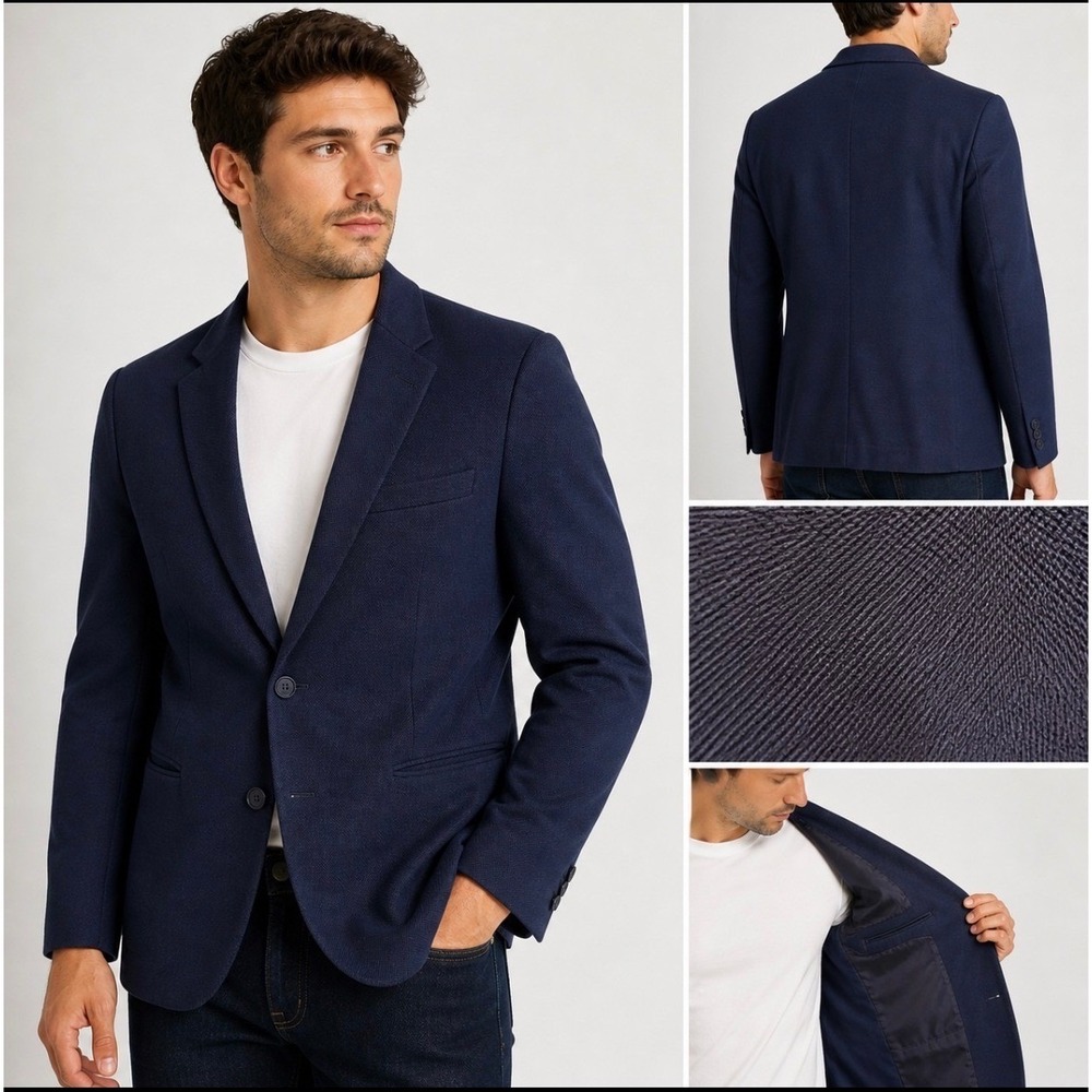 Emporio Armani Johnny Line Made in Italy Navy Cotton Sport Coat 52 Fits 40R Slim